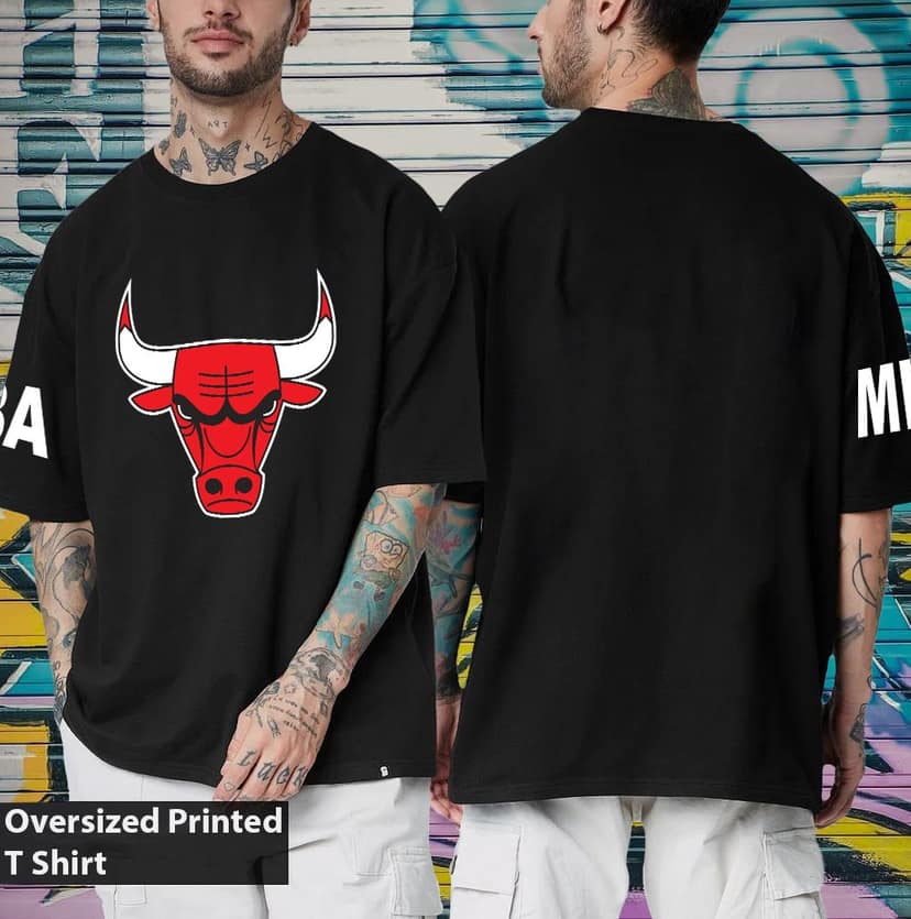 Scott Fincher Oversized Men's Short Sleeve T-shirt with Chicago Bulls Logo : AA(ARN)BLACK_118 view 2