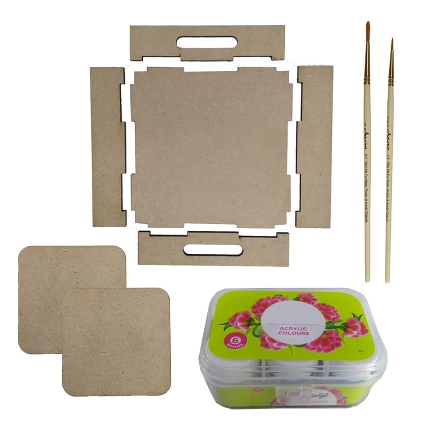 Scandinavian Art on MDF Tray with Square Coasters DIY Kit by Penkraft view 2