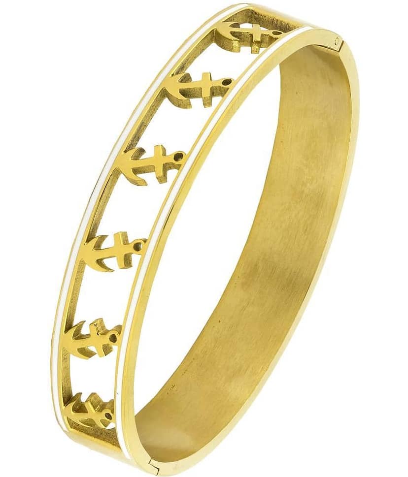 The Jewelbox Anchor 18K Gold 316L Surgical Stainless Steel Openable Bangle Cuff Kada Bracelet For Men view 2