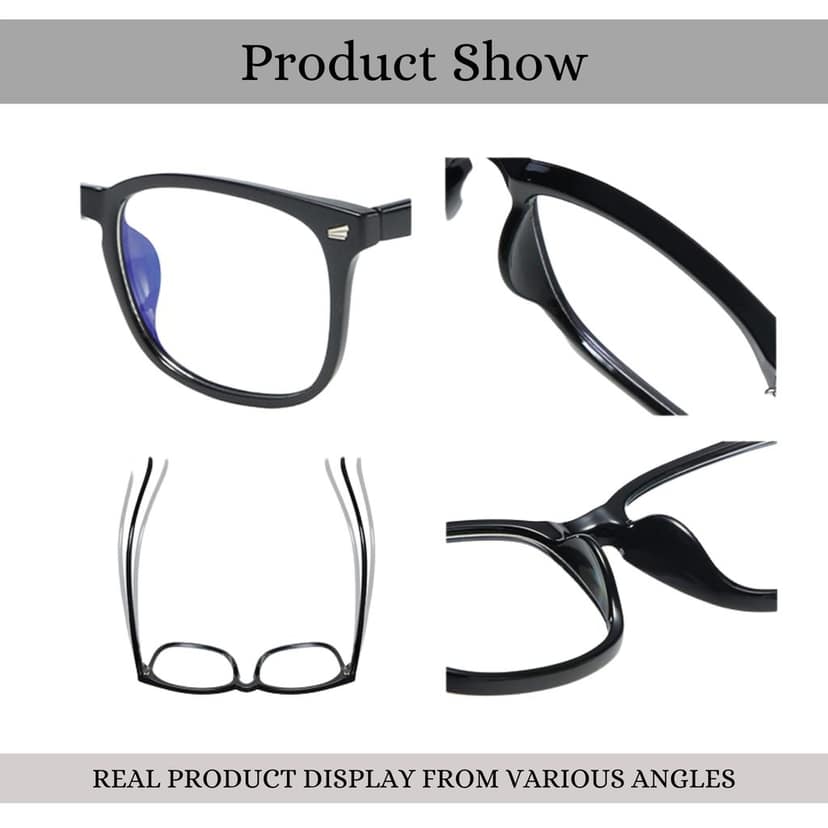 4Flaunt BluBlock Blue Light Blocking Rectangular Computer Glasses | Reduce Eye Strain, Headaches and Blurry Vision | Computer/Gaming/TV/Phones Specs For Men & Women {Size - Medium} (Black) view 4