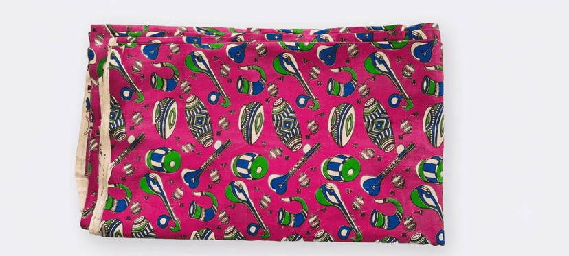 KALAMKARI MATERIAL DARK PINK WITH MUSICAL INSTRUMENTS DESIGN (1 MTR)