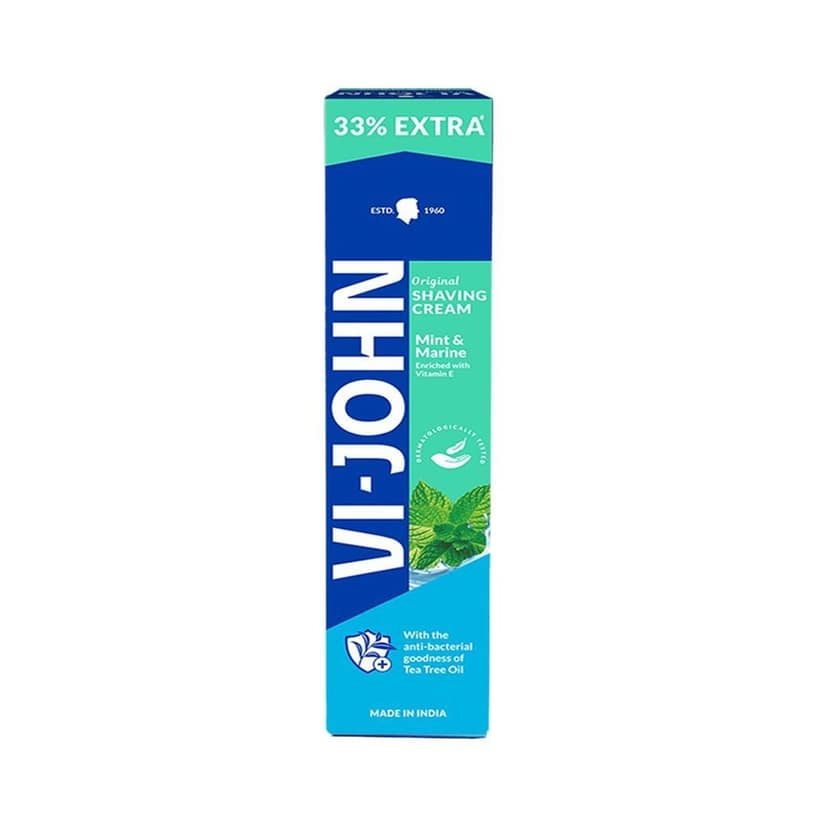 VI-JOHN Dermatologically Tested Mint & Marine Shaving Cream For All Skin Type enriched with Vitamin E & Tea Tree Oil-124g (Pack of 12) view 3