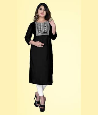haya fashion - Black Rayon Women's Straight Kurti ( Pack of 1 )