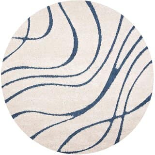 GALLERY HOME Silky Smooth Anti-Skid Shaggy Round Carpet with 2 inch Thickness (6 x 6 Round, Ivory Blue A4) view 2