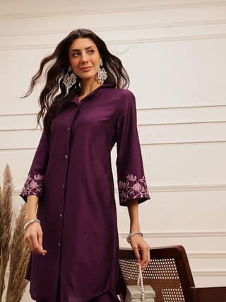 Plum Embroidered Kurta Set