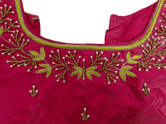Embroidered Pink Saree Blouse with Zari Work view 2