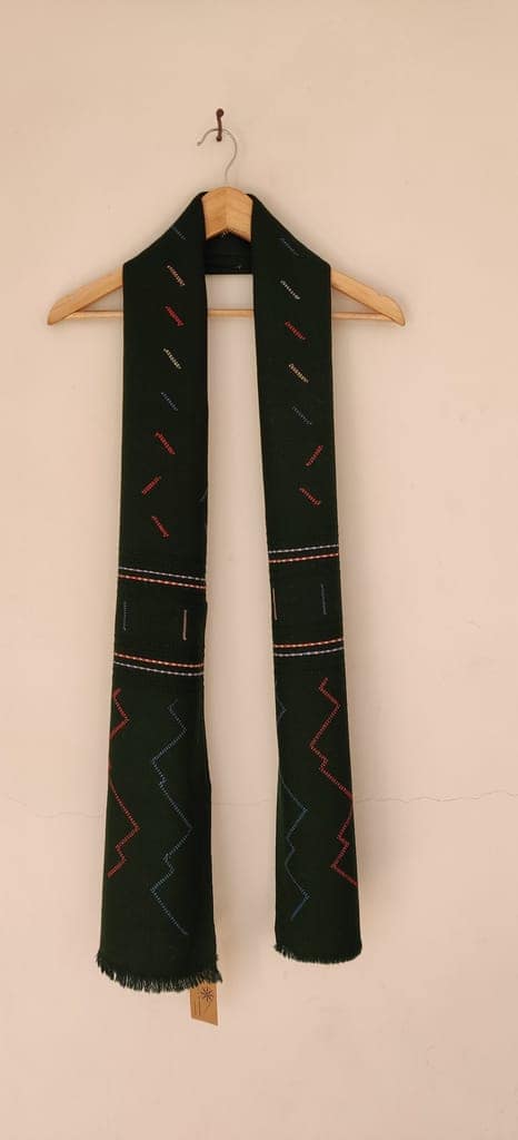 Deep Green Handwoven Merino Wool stole view 2