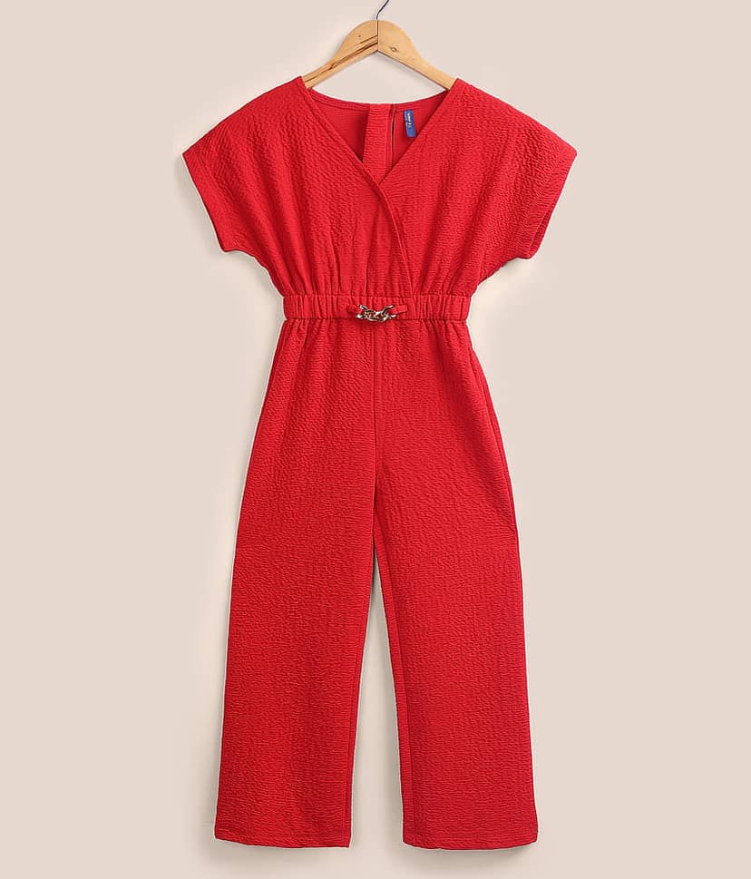 Lazy Shark Girls Cotton Blend Jumpsuit ( Pack of 1 , Red ) view 2