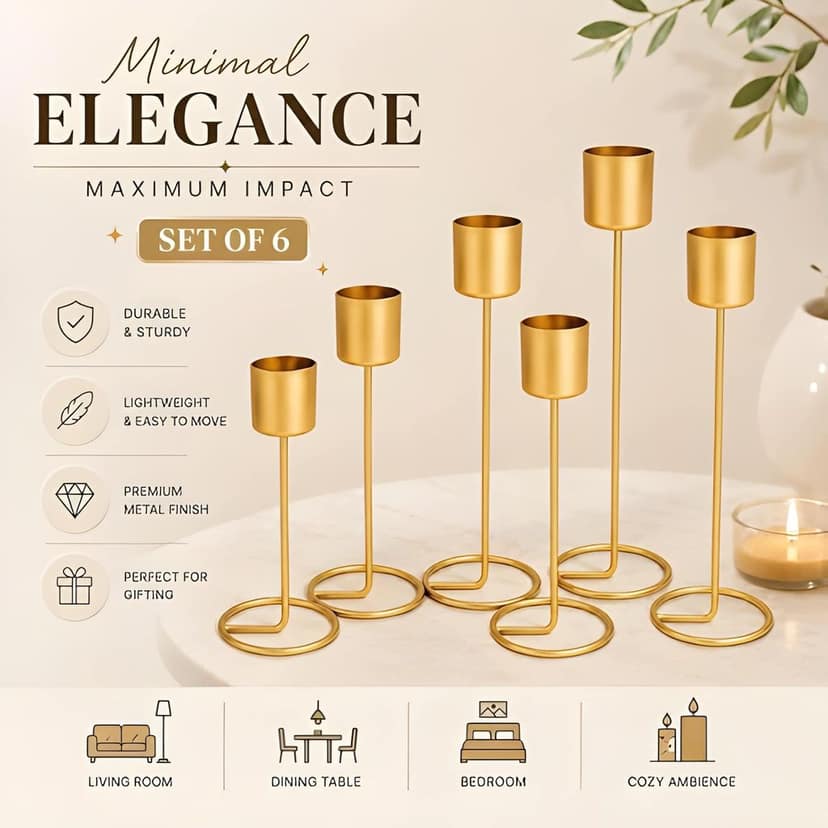 4 Pcs Decorative Candle Holders for Home Decoration | Elegant Metal Tealight Candle Stand Set for Diwali, Pooja, Wedding & Festive Decor (Original) view 5