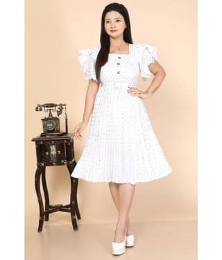 NEWSIFA Women Cotton Blend Printed Fit & Flare Dress ( Blue )