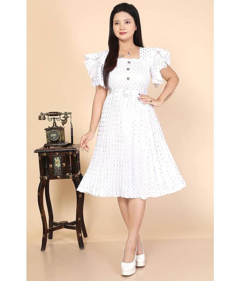 NEWSIFA Women Cotton Blend Printed Fit & Flare Dress ( Blue )