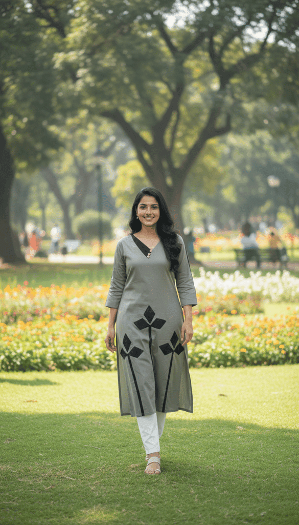 Women Pure Cotton Maroon Applique Long Kurta | Festive Casual