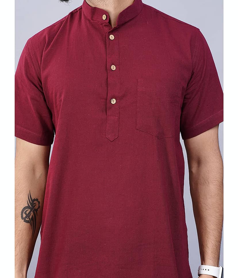 QuaClo - Maroon Cotton Men's Regular Kurta ( Pack of 1 ) view 2