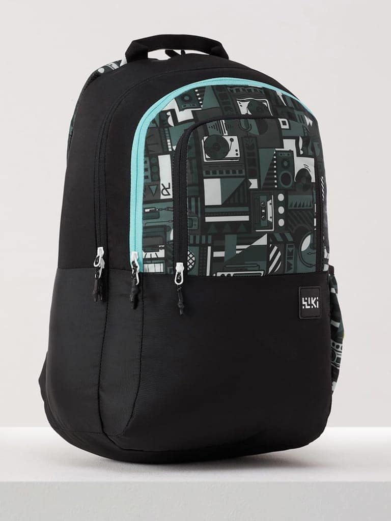 Wiki 2 32L Laptop Backpack for Men & Women | Fits 15.6 inch Laptop | Padded Shoulder Straps, Multi Compartments, Anti-Theft Zippers | School & College Bag | Music Pattern Black view 3
