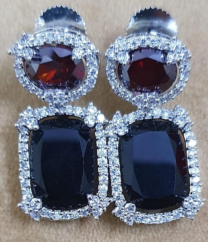 American Diamond Doublet Stones Work Partywear Earrings view 2