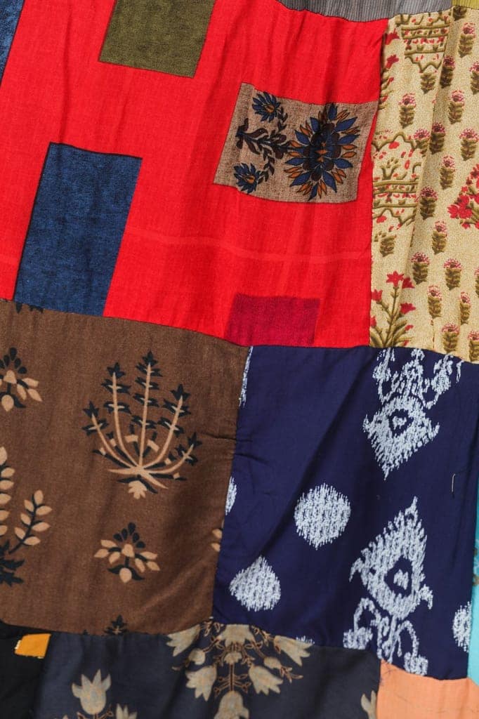 Red-Blue Printed Long Boho Skirt from Gujarat with Patch Work view 5