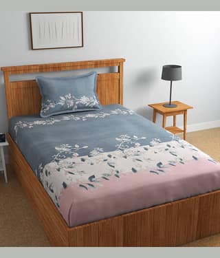 HIDECOR Microfiber Floral Single Bedsheet with 1 Pillow Cover - Grey