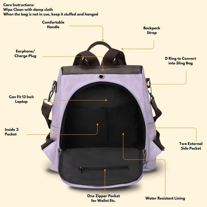 VISMIINTREND Women Backpack for Office Use Upto 13 Inch Laptop | Stylish Backpack Bag | Travel | School | College | Office Use | Anti Theft Convertible Backpack view 6