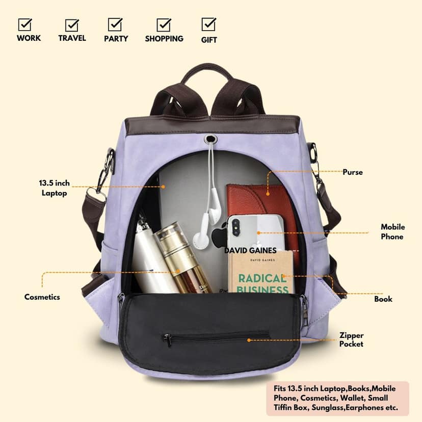 VISMIINTREND Women Backpack for Office Use Upto 13 Inch Laptop | Stylish Backpack Bag | Travel | School | College | Office Use | Anti Theft Convertible Backpack view 7