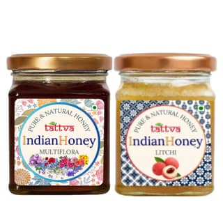 IndianHoney Himalayan Multiflora & Buttery & Cognitive-Boosting Litchi Honey Combo Pack (230gm & 230gm)