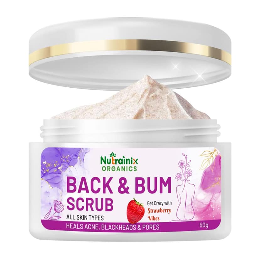 Nutrainix Organics Back & Bum Scrub, Brightening Exfoliator for Dark Spot Removal & Smooth, Radiant Skin For All Skin Types - 50g