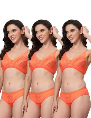 ADORNSTAR Bra Panty Set Sexy Lingerie Set for Women Pack of 3 Peach