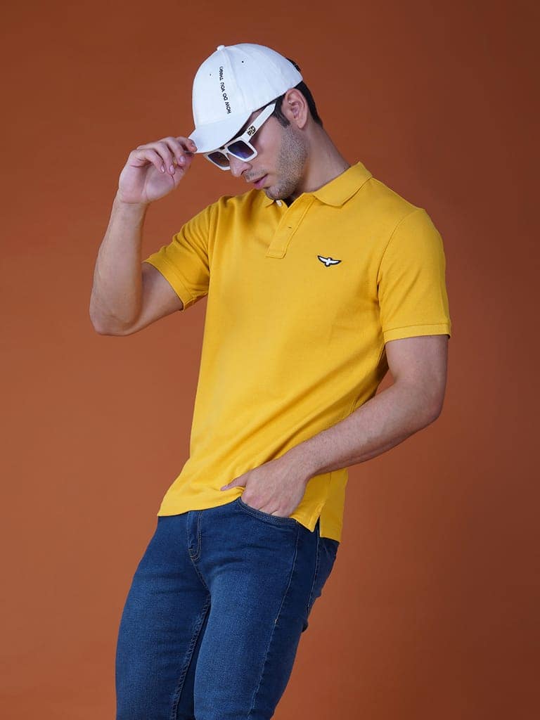 Solid Polo Shirt-Yellow view 7