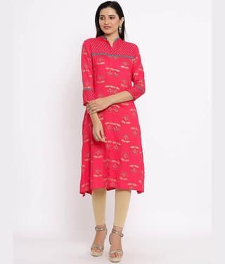 SAART BUNAAI - Red Rayon Women's Front Slit Kurti