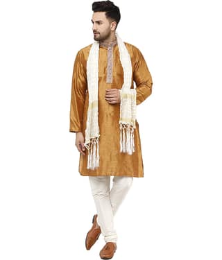 SKAVIJ Brown Silk Blend Kurta Pyjama Set