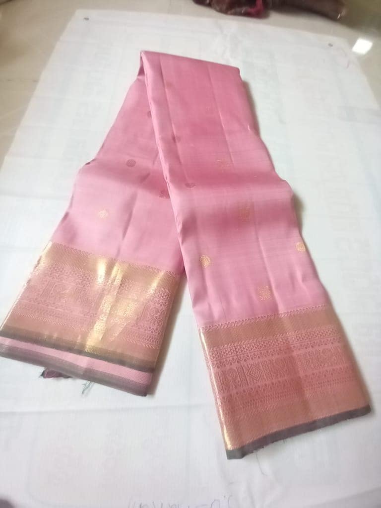 Pink Banarasi Silk Saree With Golden Zari Border