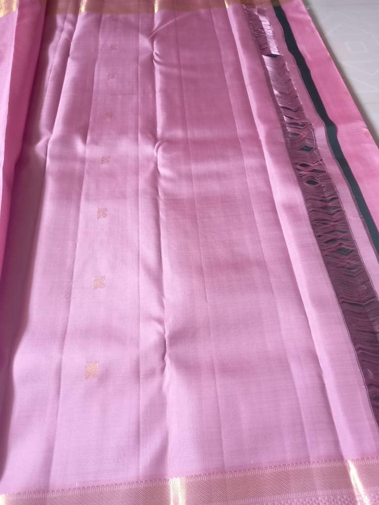Pink Banarasi Silk Saree With Golden Zari Border view 2