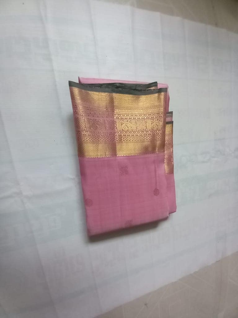 Pink Banarasi Silk Saree With Golden Zari Border view 3