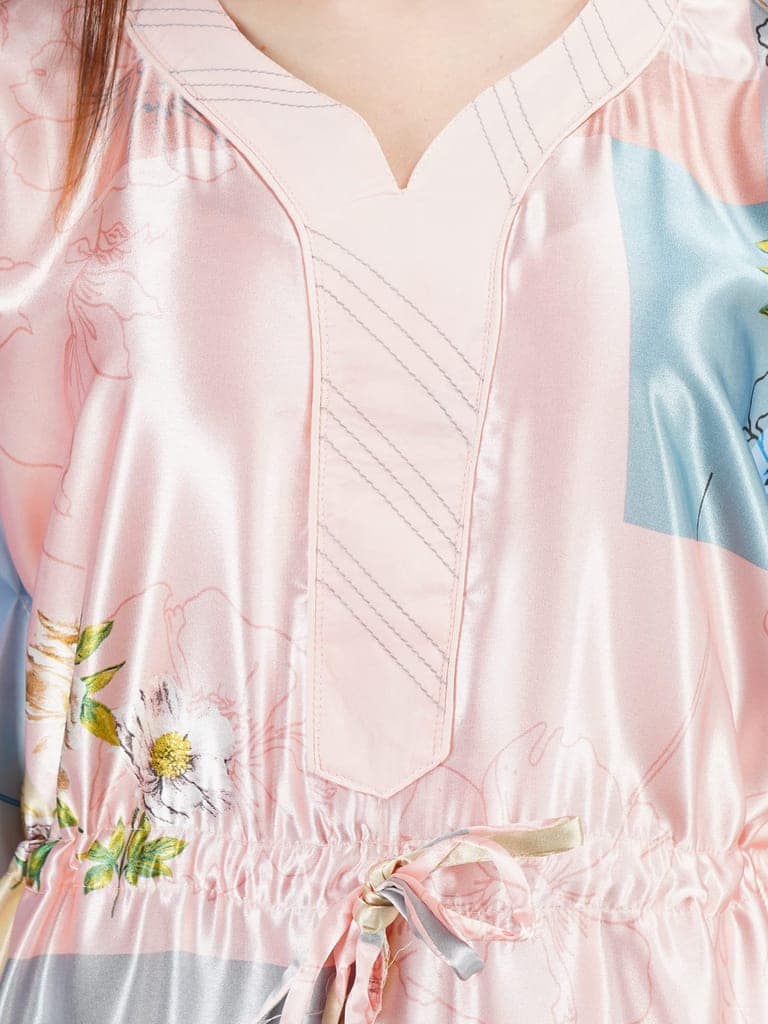 KOI SLEEPWEAR Women's Satin Kaftan Square Print Gown/Maxi Night Gown for Women - Peach (Large) view 4