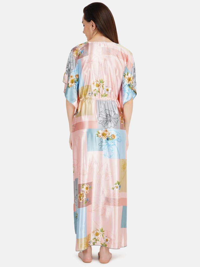 KOI SLEEPWEAR Women's Satin Kaftan Square Print Gown/Maxi Night Gown for Women - Peach (Large) view 5