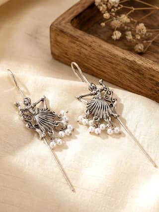 LUCKY JEWELLERY Oxidised Tribal Dancer White Drop Teeli Earcuff Crawler for Women (139-KEO-7697)