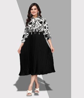 ZELZIS Women Crepe Solid Fit & Flare Dress ( Black )