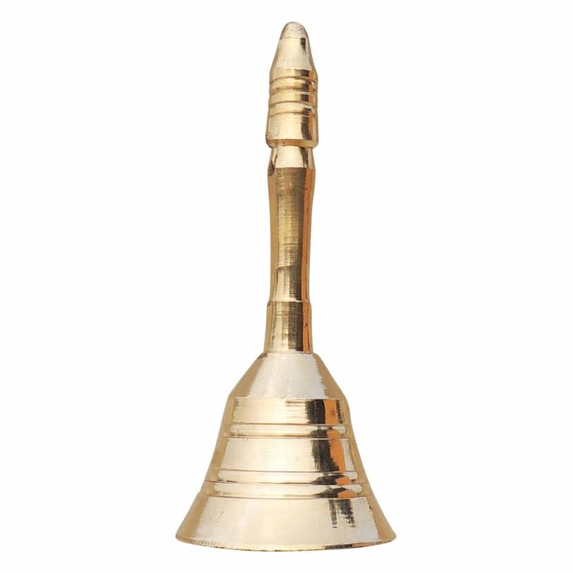 Brass Pooja Hand Bell, Meenar Ghanti, Height : 4.5 Inch (FMAS678 C) view 2