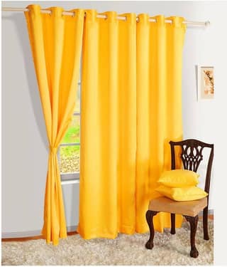 Panipat Textile Hub Solid Semi-Transparent Eyelet Door Curtain 7 ft Pack of 2 -Yellow