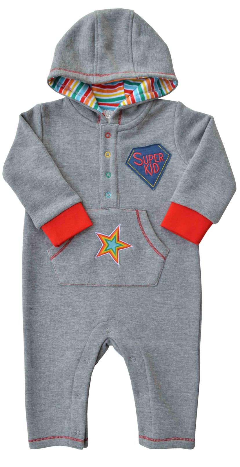 Baby's Full Romper with hood & feet,Color-Grey