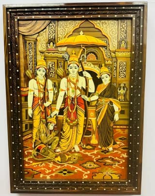 Lord Rama Darbar with Hanuman Wooden Painting