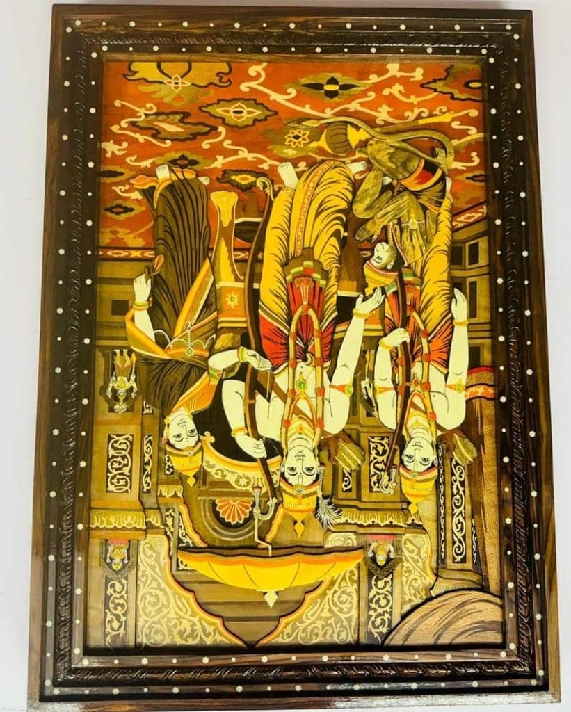 Lord Rama Darbar with Hanuman Wooden Painting view 2