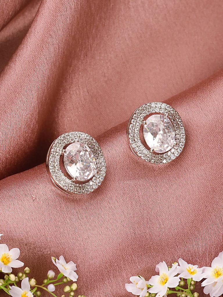 Silver Plated AD Studded Luxe Solitaire Studds Earrings view 2