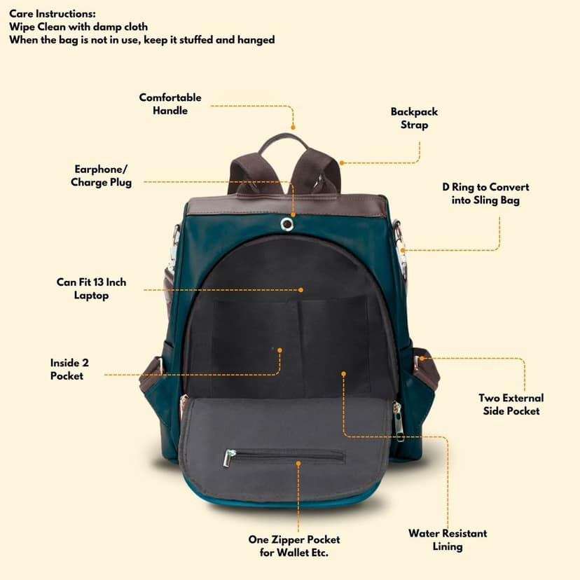 VISMIINTREND Women Backpack for Office Use Upto 13 Inch Laptop | Stylish Backpack Bag | Travel | School | College | Office Use | Anti Theft Convertible Backpack view 7
