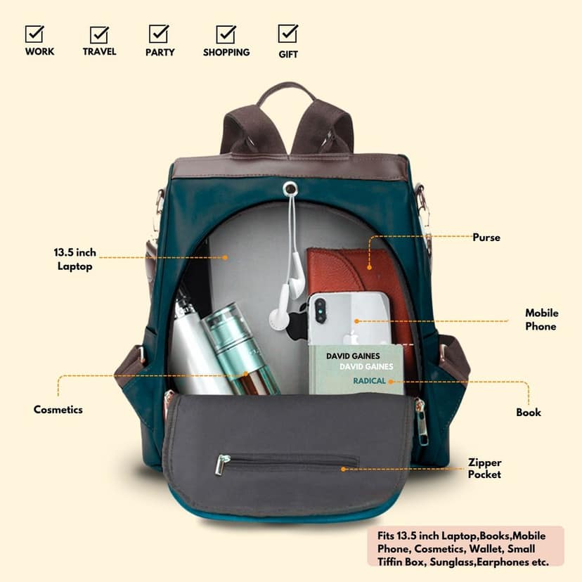VISMIINTREND Women Backpack for Office Use Upto 13 Inch Laptop | Stylish Backpack Bag | Travel | School | College | Office Use | Anti Theft Convertible Backpack view 8