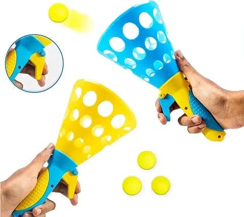 Click and Catch Twin Ball Launcher Game with 3 Balls Indoor Outdoor Toy Set, Pop & Catch Ball Play Fun Boys & Girls - Multicolor view 2