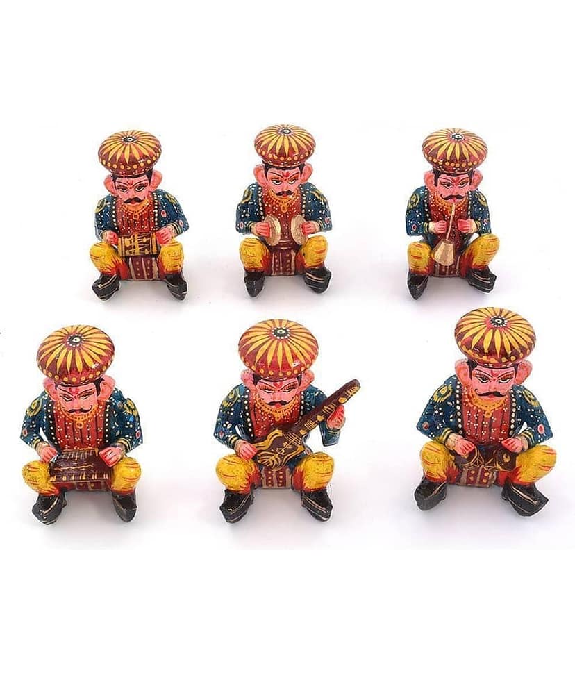 Fashion Bizz Rajasthani Wooden Musician Bawla Decorative Showpiece - 5.4 cm - Pack of 6 view 2