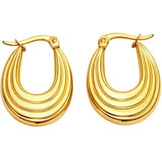 18k Gold Plated Hoop Earring (Ribbed Crescent Hoop Earrings)