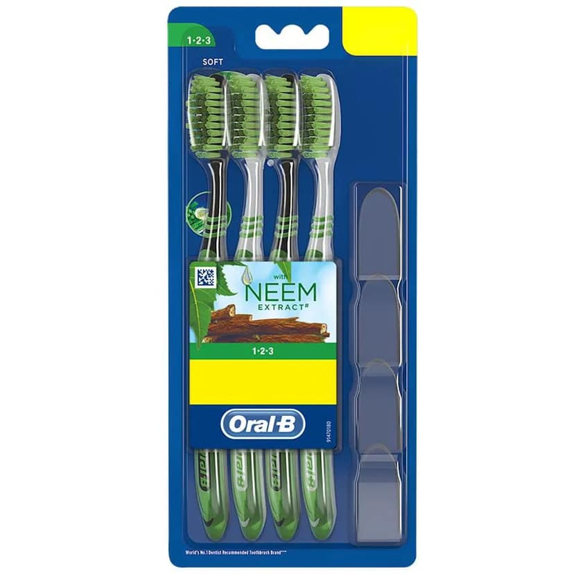 Oral-B Toothbrush - 1 2 3, With Neem Extract, Soft, 4 Pcs
