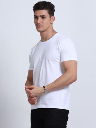 Cotton T-Shirt | Ultrafine Single Jersey | 180 GSM | Biowashed | Eco-Friendly | 100% cotton | Plain tshirt | White Colour | Size - M (40 Chest / 27 length )