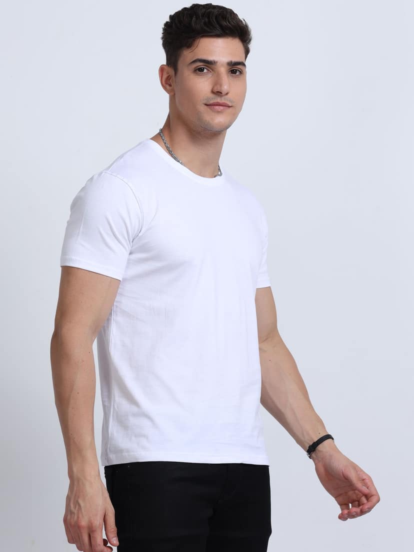 Cotton T-Shirt | Ultrafine Single Jersey | 180 GSM | Biowashed | Eco-Friendly | 100% cotton | Plain tshirt | White Colour | Size - M (40 Chest / 27 length ) view 2